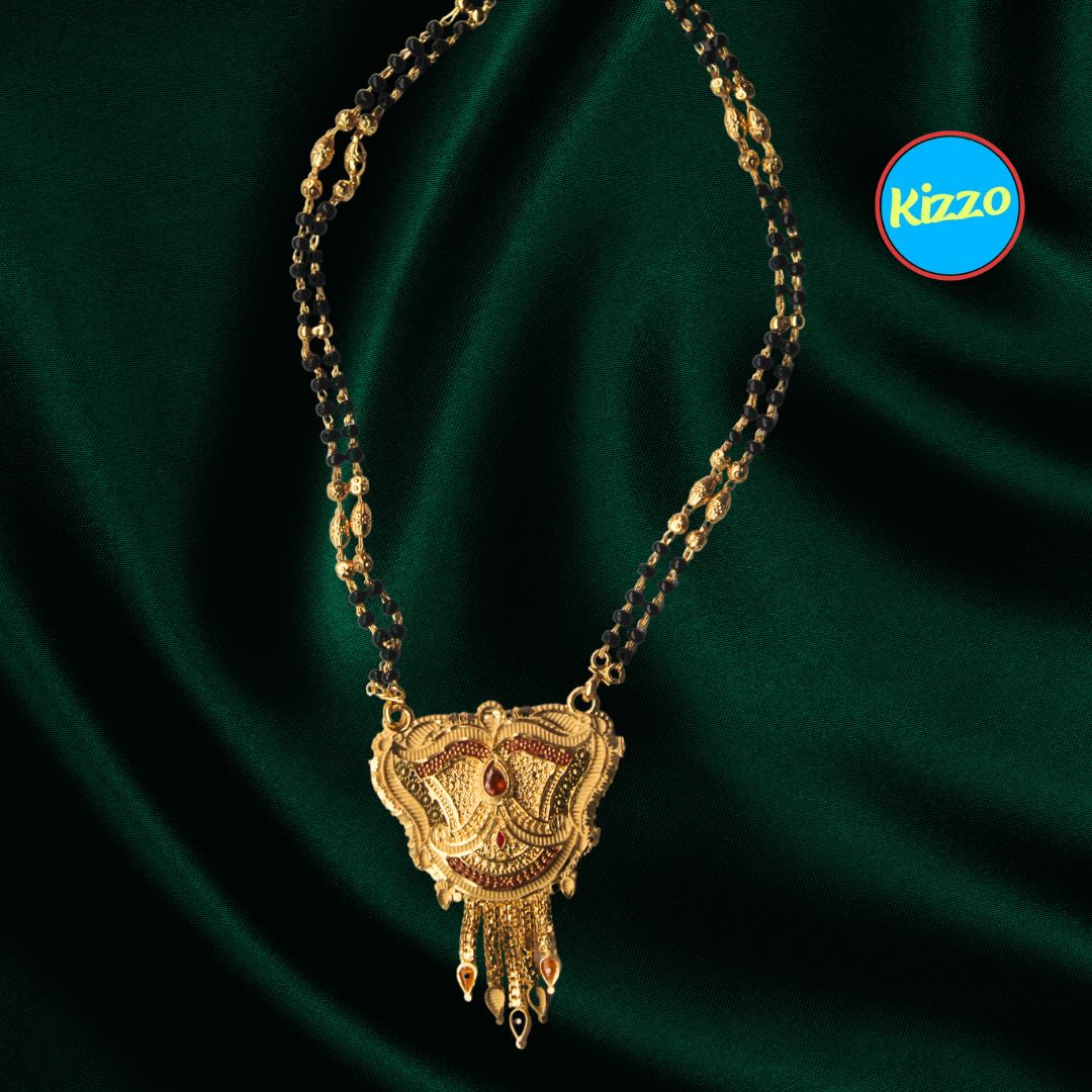 Unique Design Gold Mangalsutra With Red Stone - Traditional Indian Wedding Jewelry
