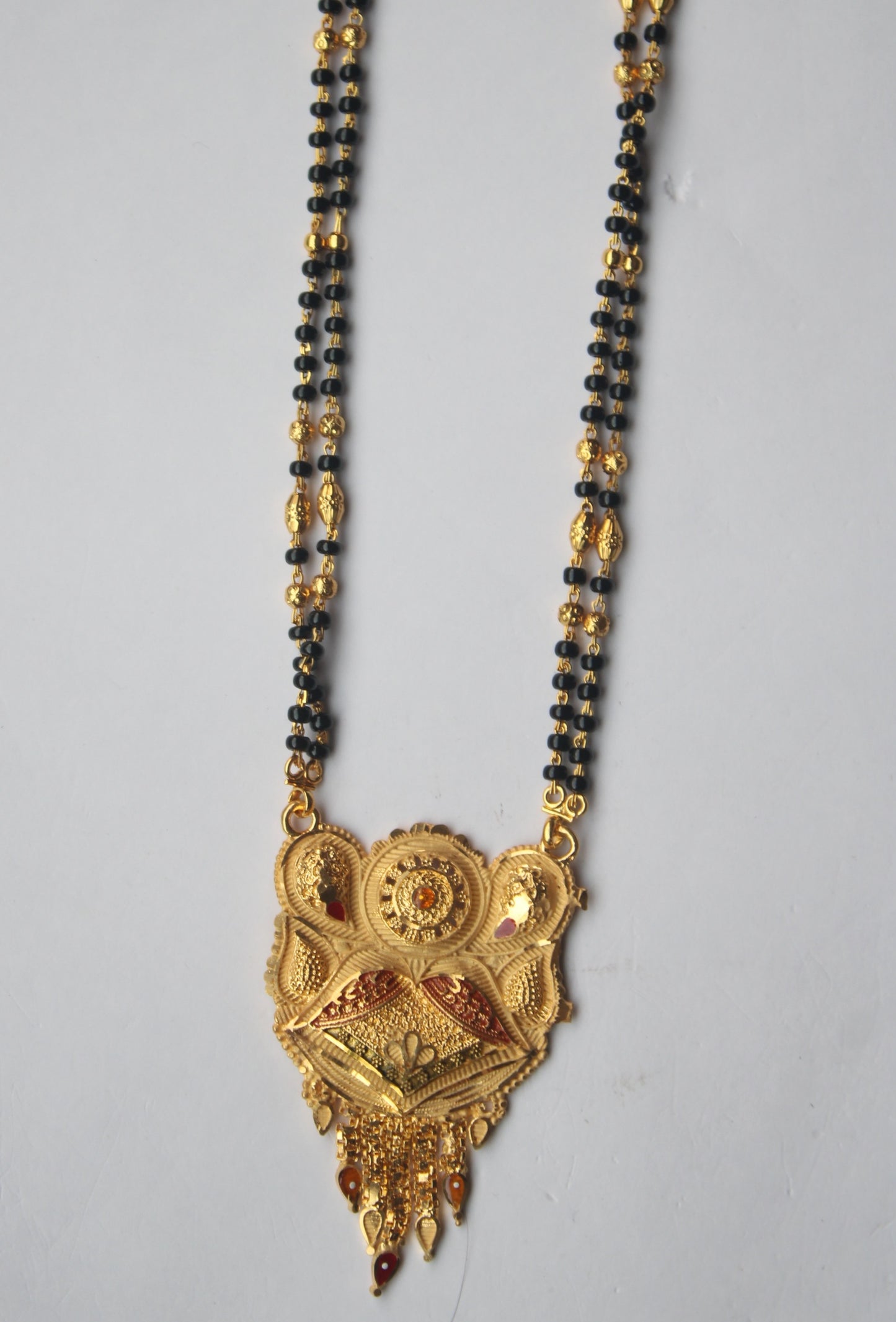 Unique Floral Design Gold Mangalsutra With Yellow Stone - Traditional Indian Wedding Jewelry