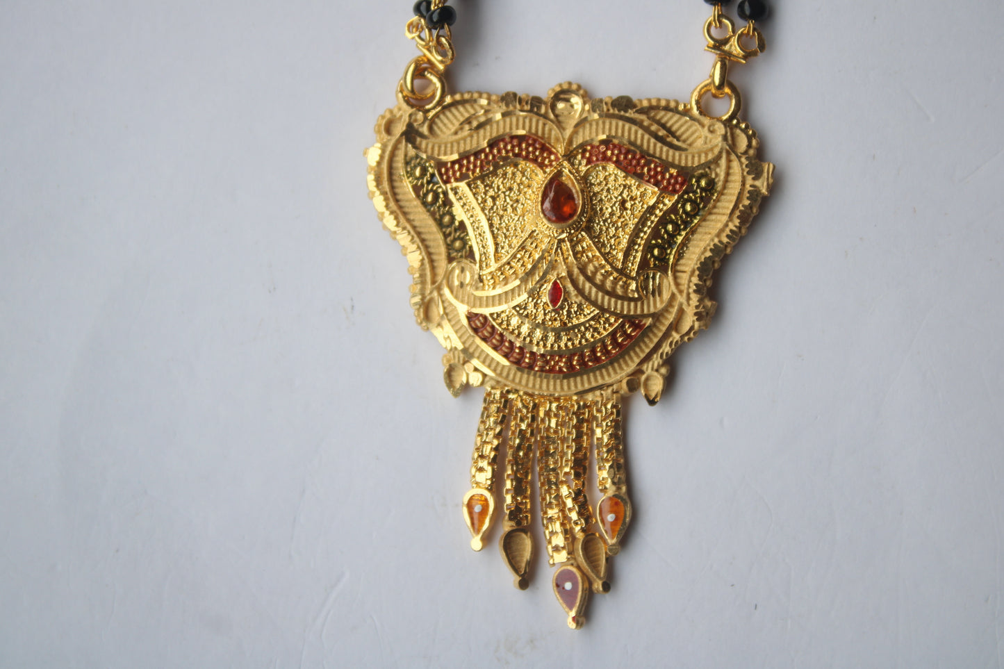 Unique Design Gold Mangalsutra With Red Stone - Traditional Indian Wedding Jewelry