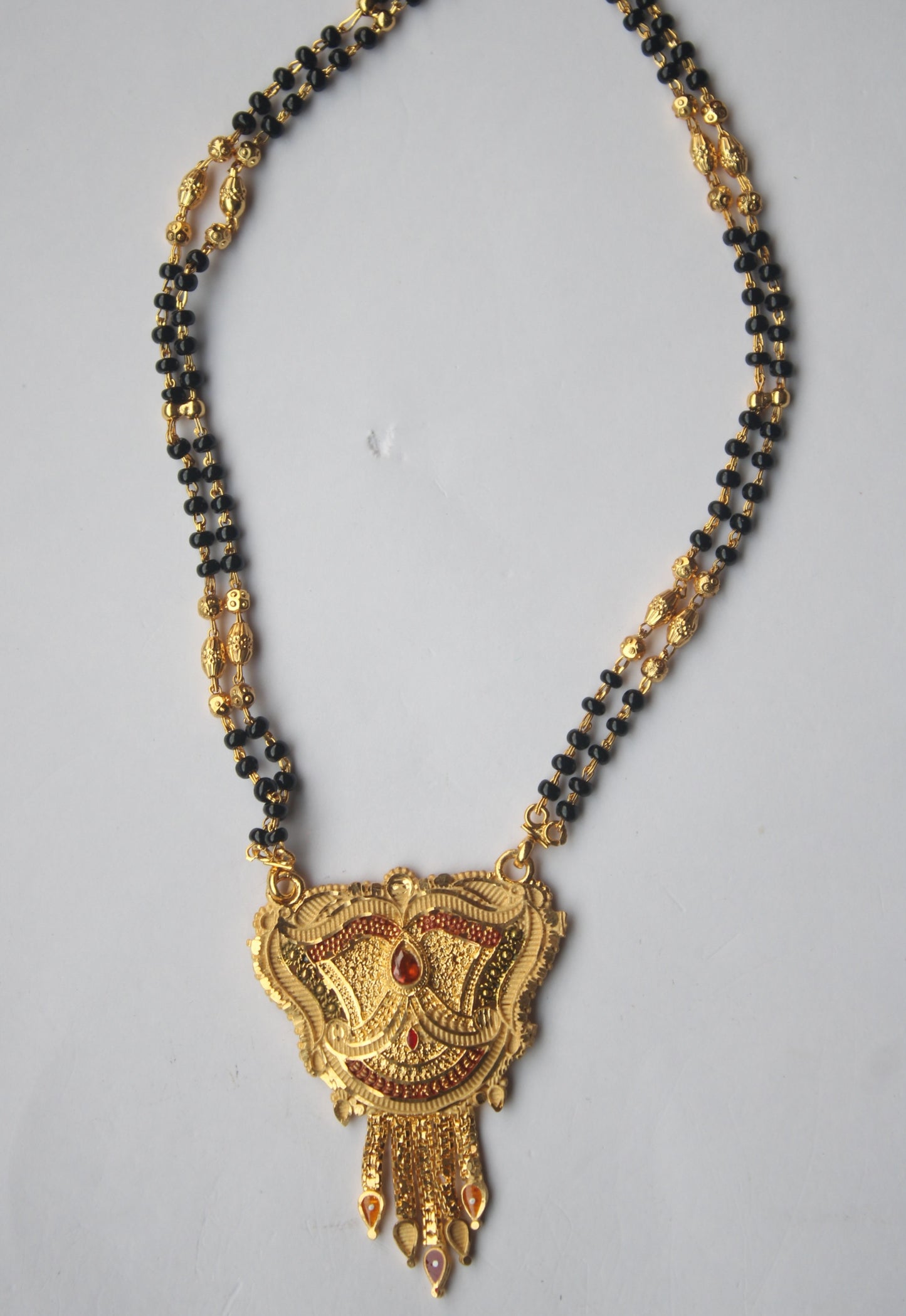 Unique Design Gold Mangalsutra With Red Stone - Traditional Indian Wedding Jewelry