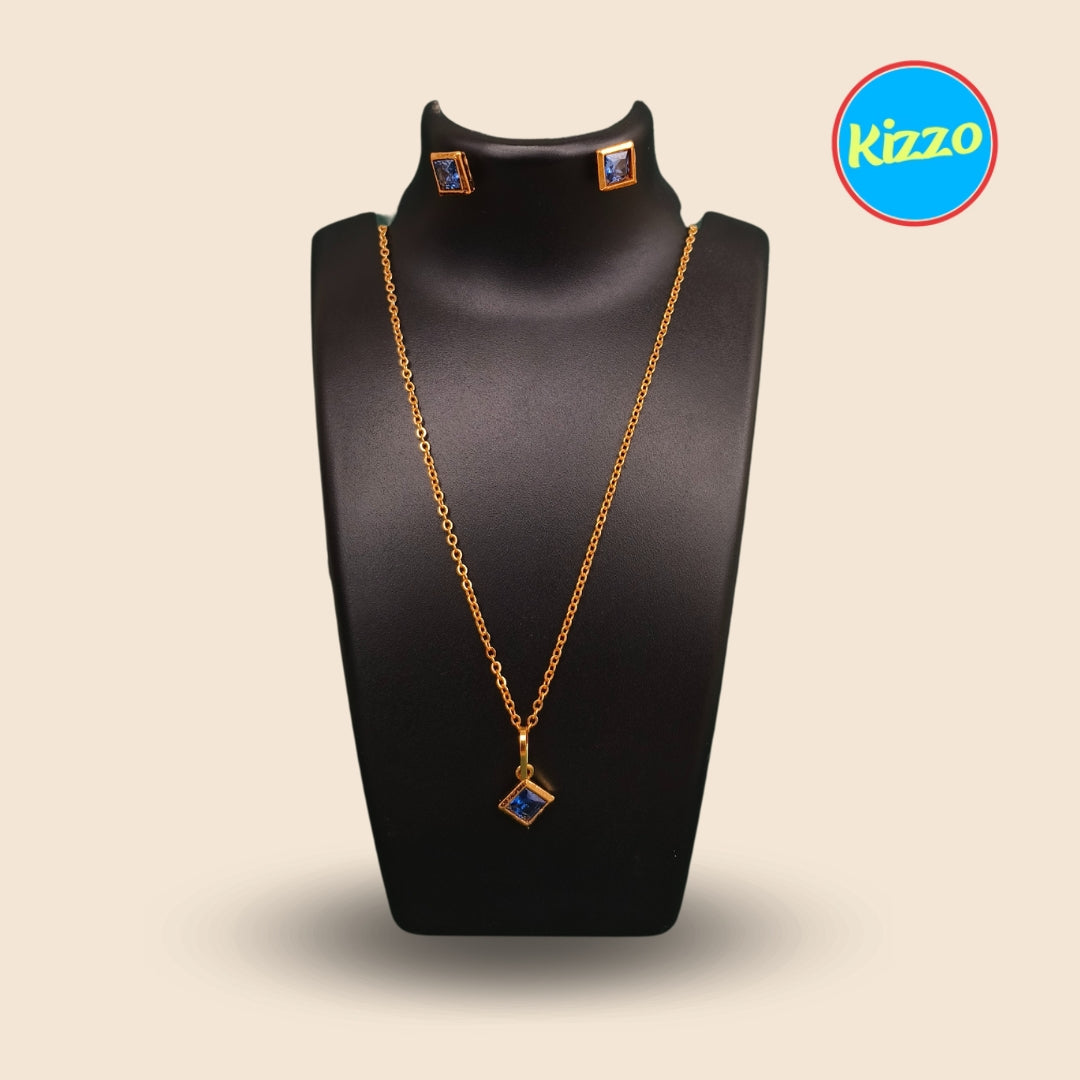 Elegant Gold-Plated Chain with Cubic Zirconia Pendant and Earrings | For Women & Girls