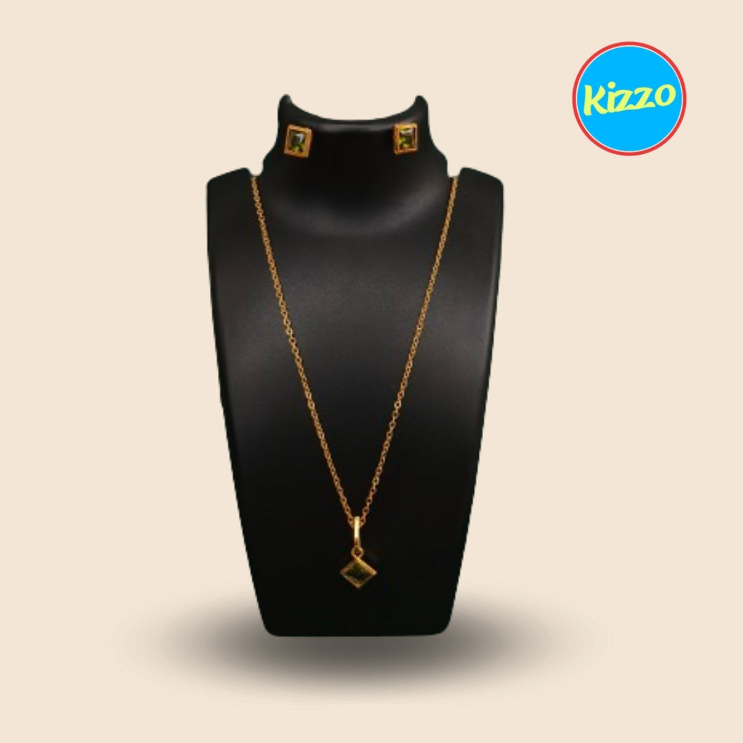 Elegant Gold-Plated Chain with Cubic Zirconia Pendant and Earrings | For Women & Girls