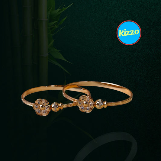 Traditional Gold-Plated Bracelet with Flower Charm for Girls & Women | Elegant Bracelets for Occasion