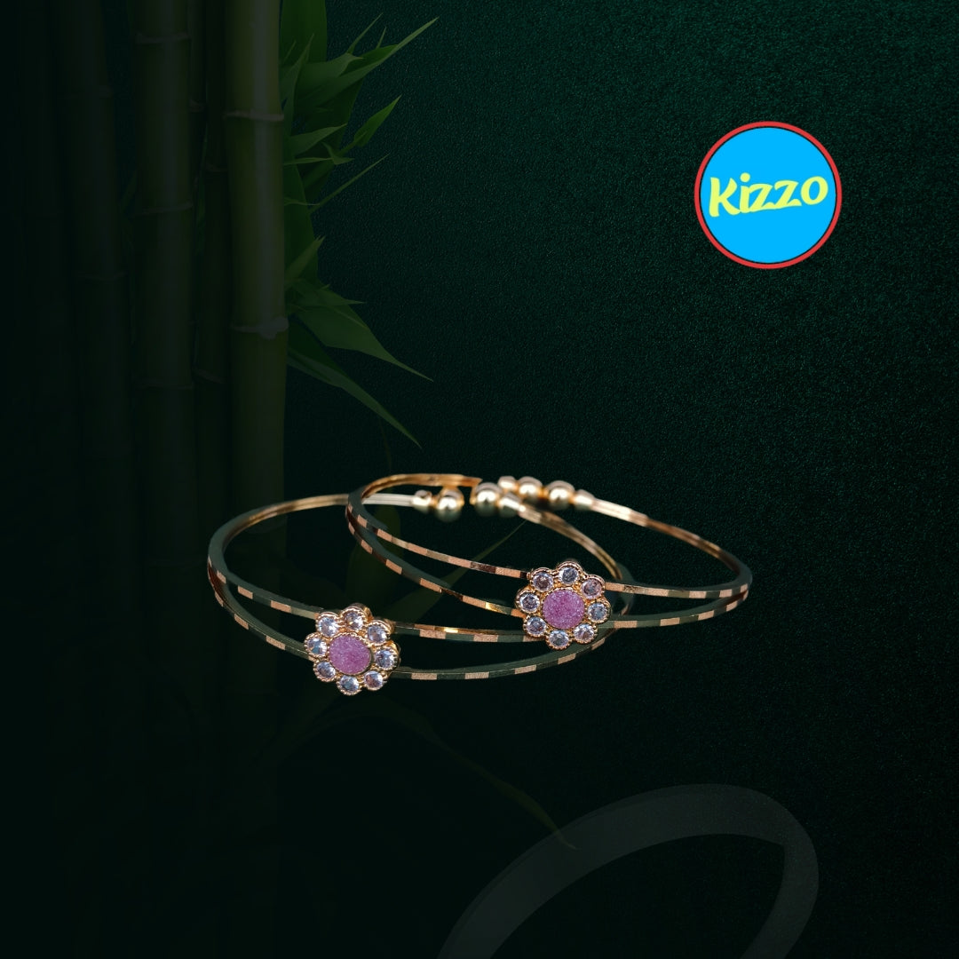 Traditional Gold-Plated Bracelet with Flower Charm for Girls & Women | Elegant Bracelets for Occasion