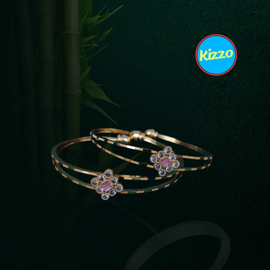 Traditional Gold-Plated Bracelet with Flower Charm for Girls & Women | Elegant Bracelets for Occasion