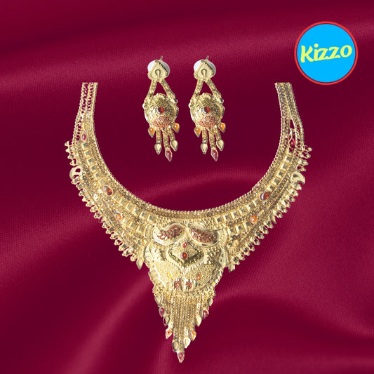 Unique Trendy Bridal Jewelery Set with Red Stone - Traditional Jewelery Set For Women And Girls