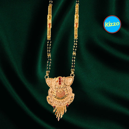 Elegant Mangalsutra Necklace with Black Beads and Gold-Plated Pendant