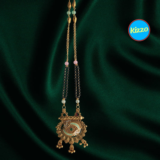 Unique Floral Design Gold Mangalsutra with Ruby & Emerald Accents- Traditional Indian Wedding Jewelry