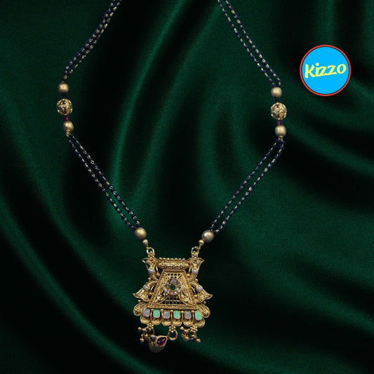 Traditional Design Gold Mangalsutra with Ruby & Emerald Accents- Traditional Indian Wedding Jewelry