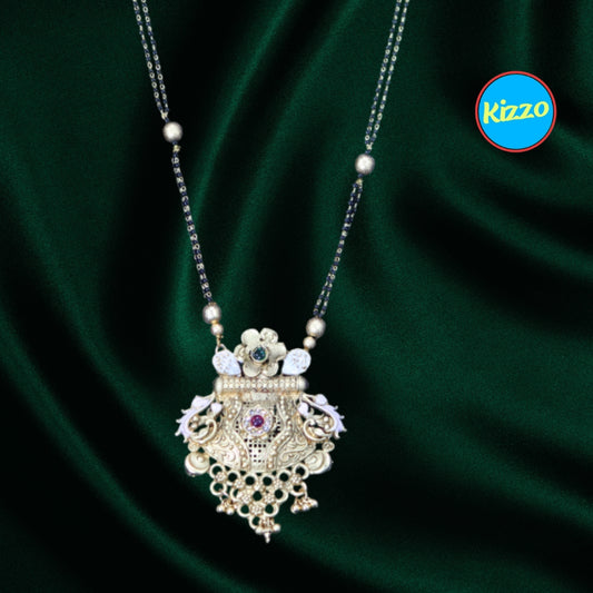 Elegant Imitation Floral Design Gold Mangalsutra with Ruby & Emerald Accents- Traditional Indian Wedding Jewelry