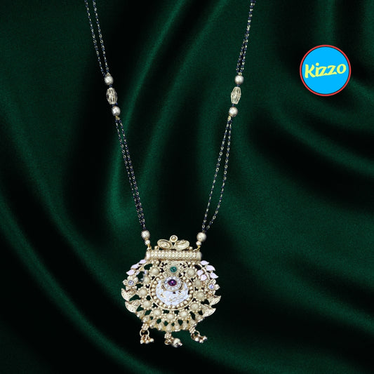 Elegant Imitation Sunflower Design Gold Mangalsutra with Ruby & Emerald Accents- Traditional Indian Wedding Jewelry