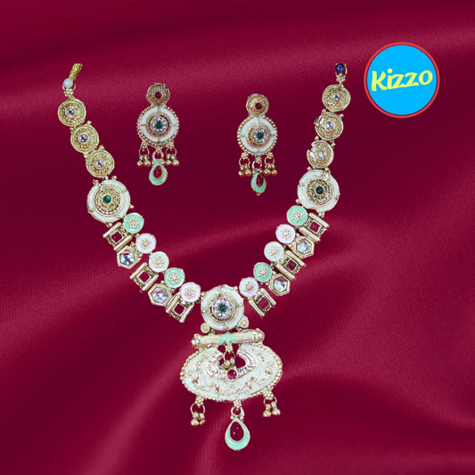 Bridal Jewelery Set with Multicolored Stones and Ornate Pendant- Traditional Jewelery Set For Women And Girls