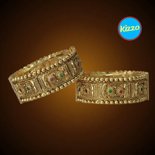 Gold-Plated Patla Bangles with Colorful Gemstones | Traditional design and patterns | For festive occasions or weddings