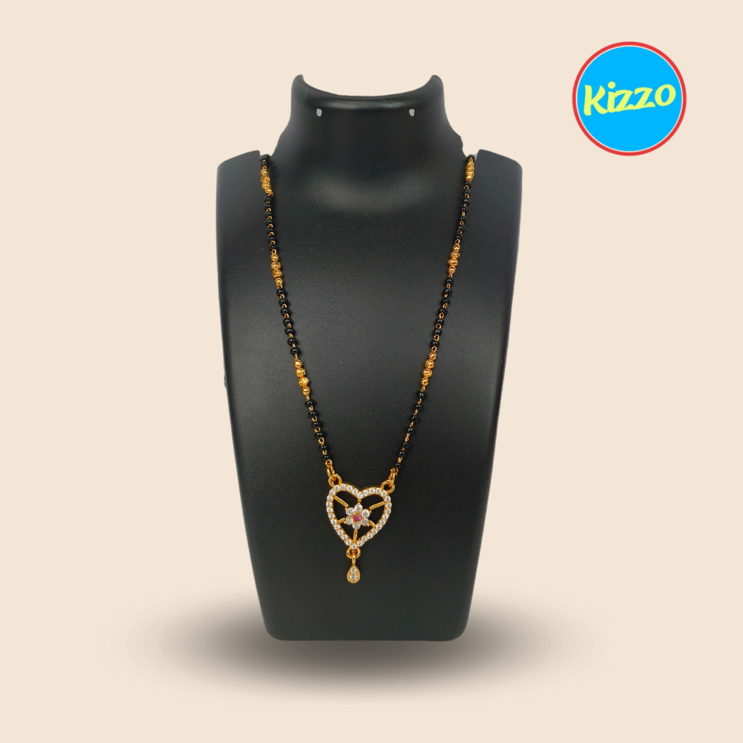 Elegant Black Bead Mangalsutra with Gold Pendant | For Women