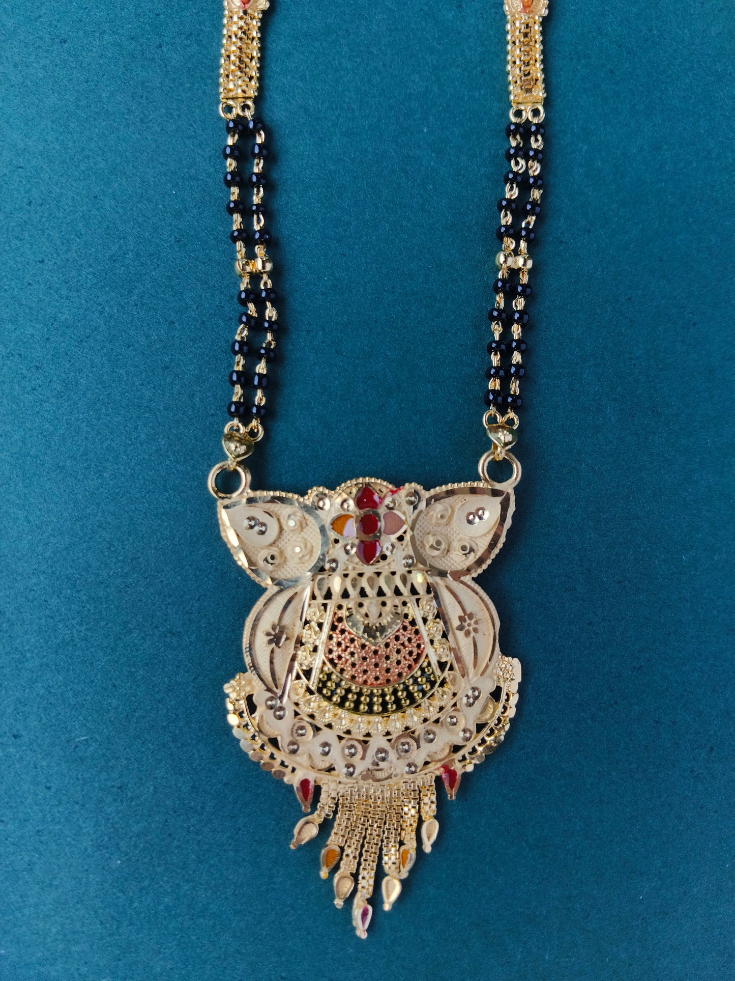 Elegant Mangalsutra Necklace with Black Beads and Gold-Plated Pendant