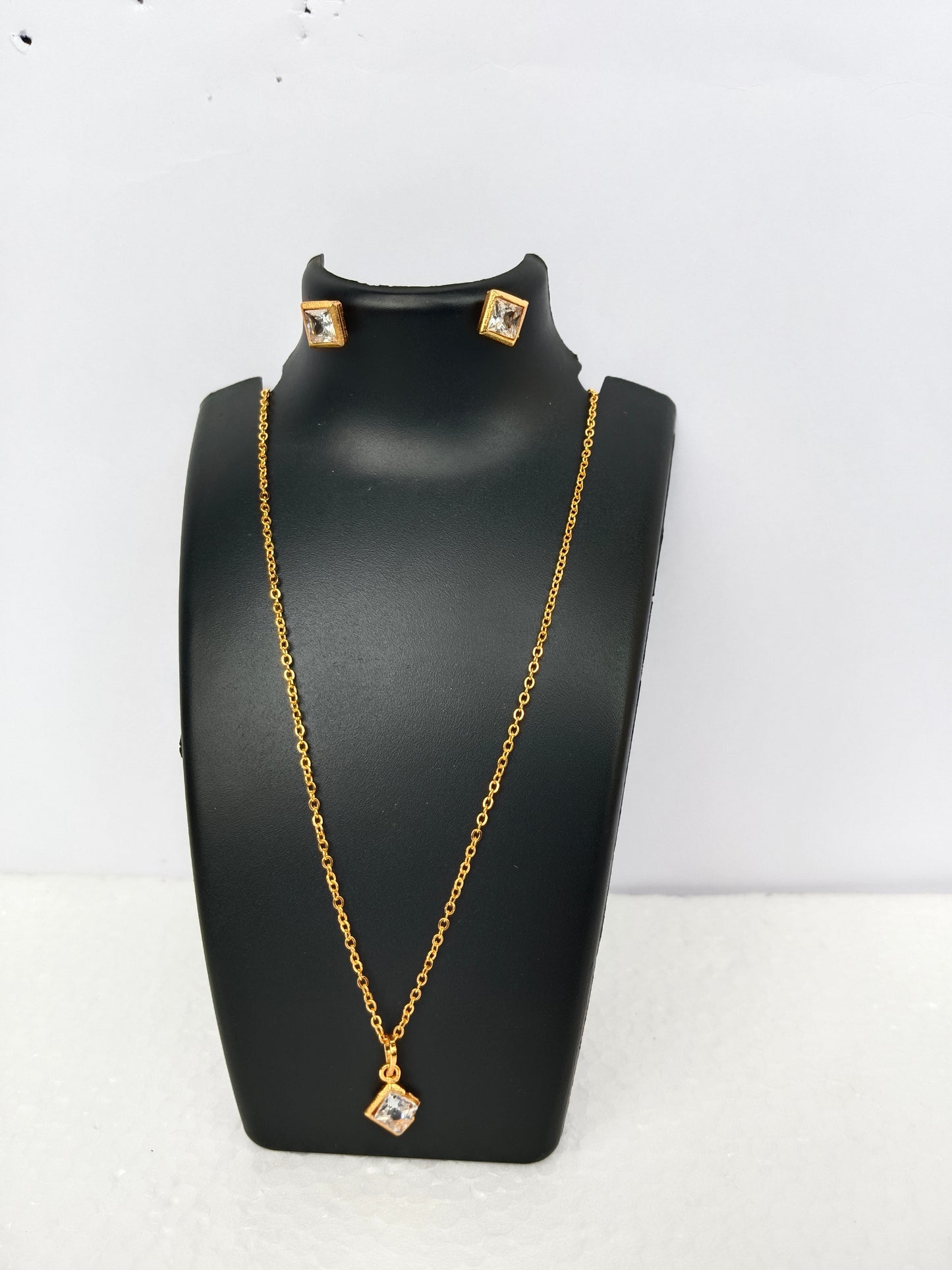 Elegant Gold-Plated Chain with Cubic Zirconia Pendant and Earrings | For Women & Girls