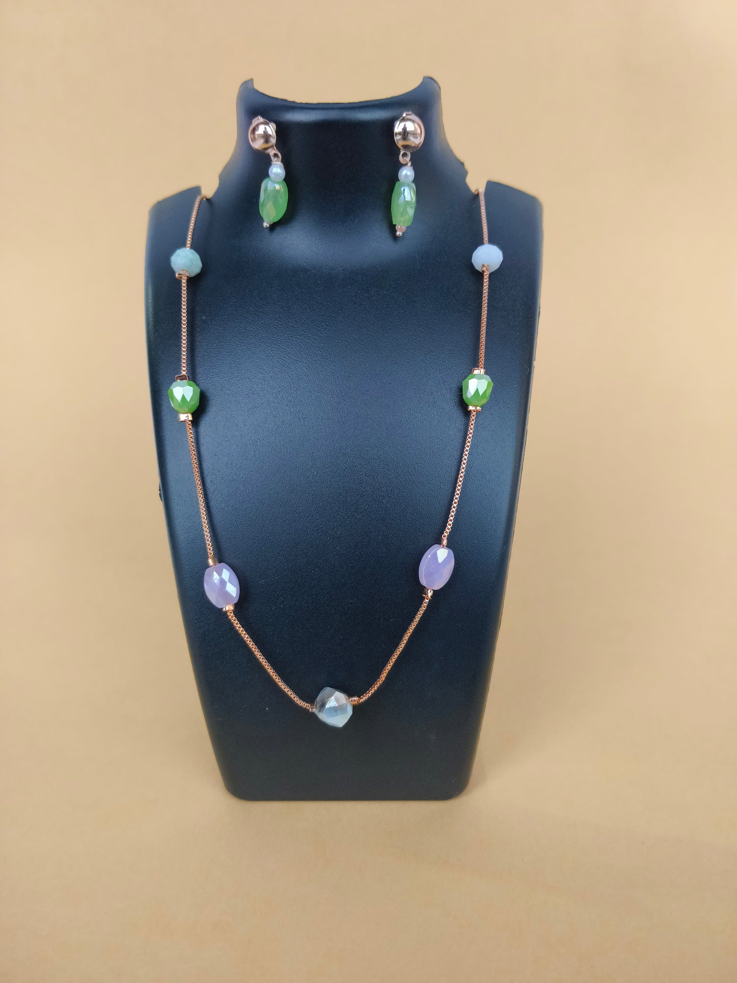 Elegant Beaded Chain with Matching Gemstone Earrings | For Women & Girls | Limited Stock