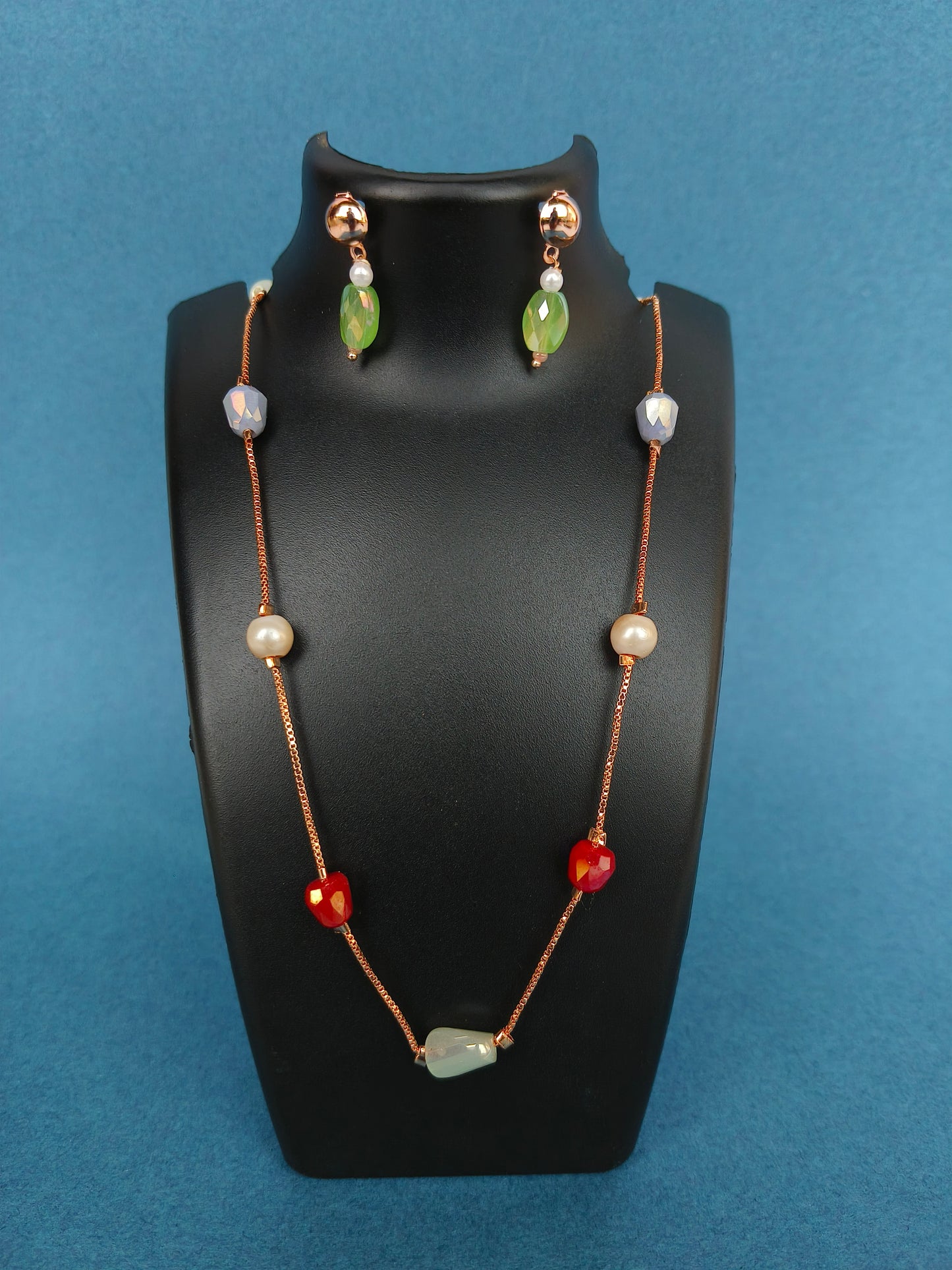 Elegant Beaded Chain with Matching Gemstone Earrings | For Women & Girls | Limited Stock