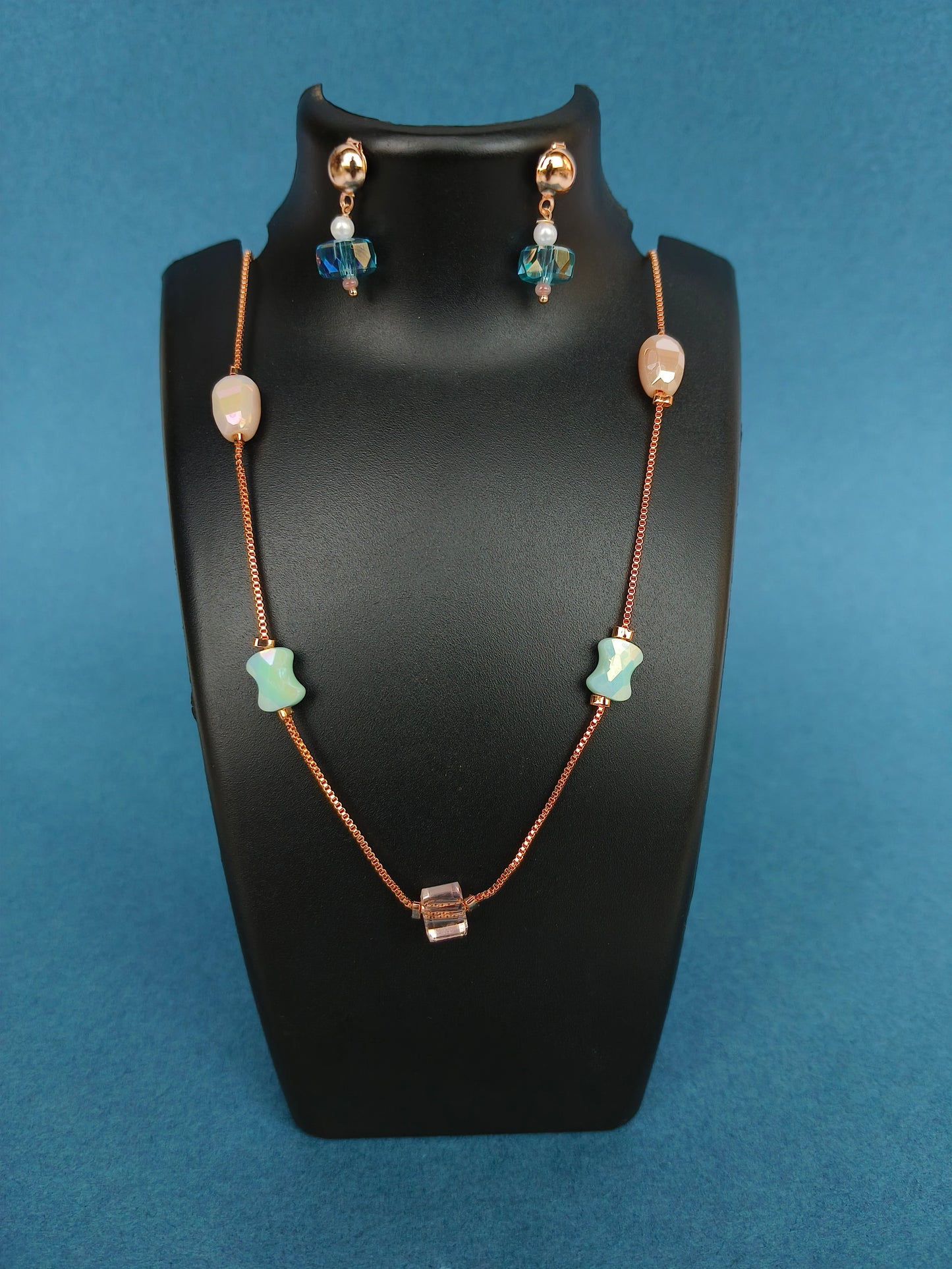 Elegant Beaded Chain with Matching Gemstone Earrings | For Women & Girls | Limited Stock