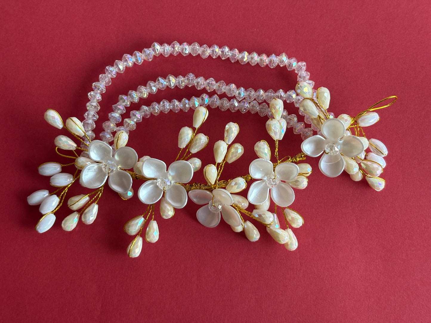 Crystal White Flower Hair Piece