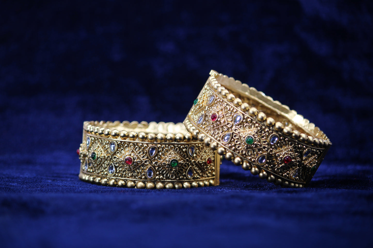 Gold-Plated Patla Bangles with Colorful Gemstones | Floral design and Geometric patterns | For festive occasions or weddings