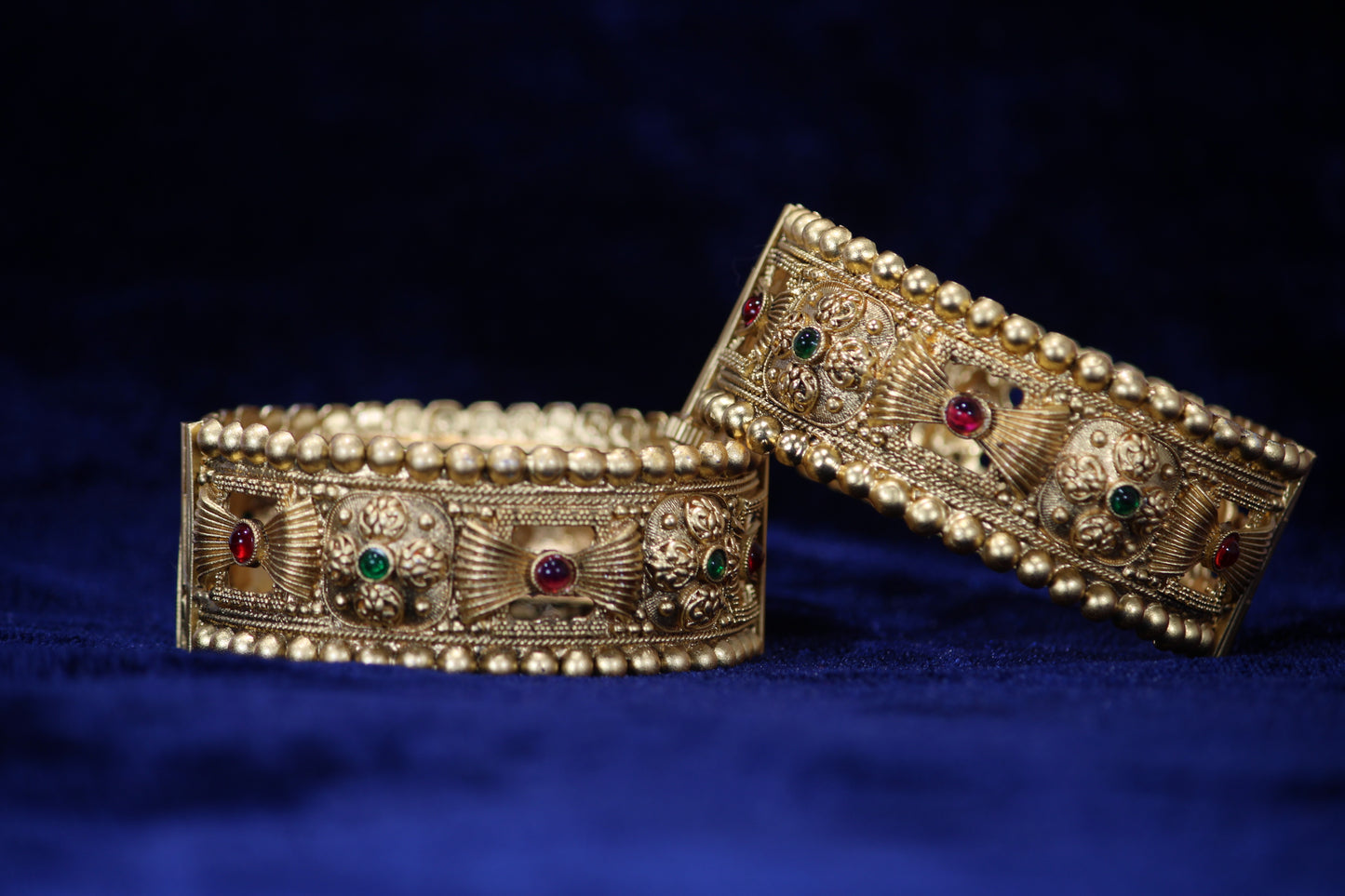 Gold-Plated Patla Bangles with Colorful Gemstones | Circular design and Geometric patterns | For festive occasions or weddings