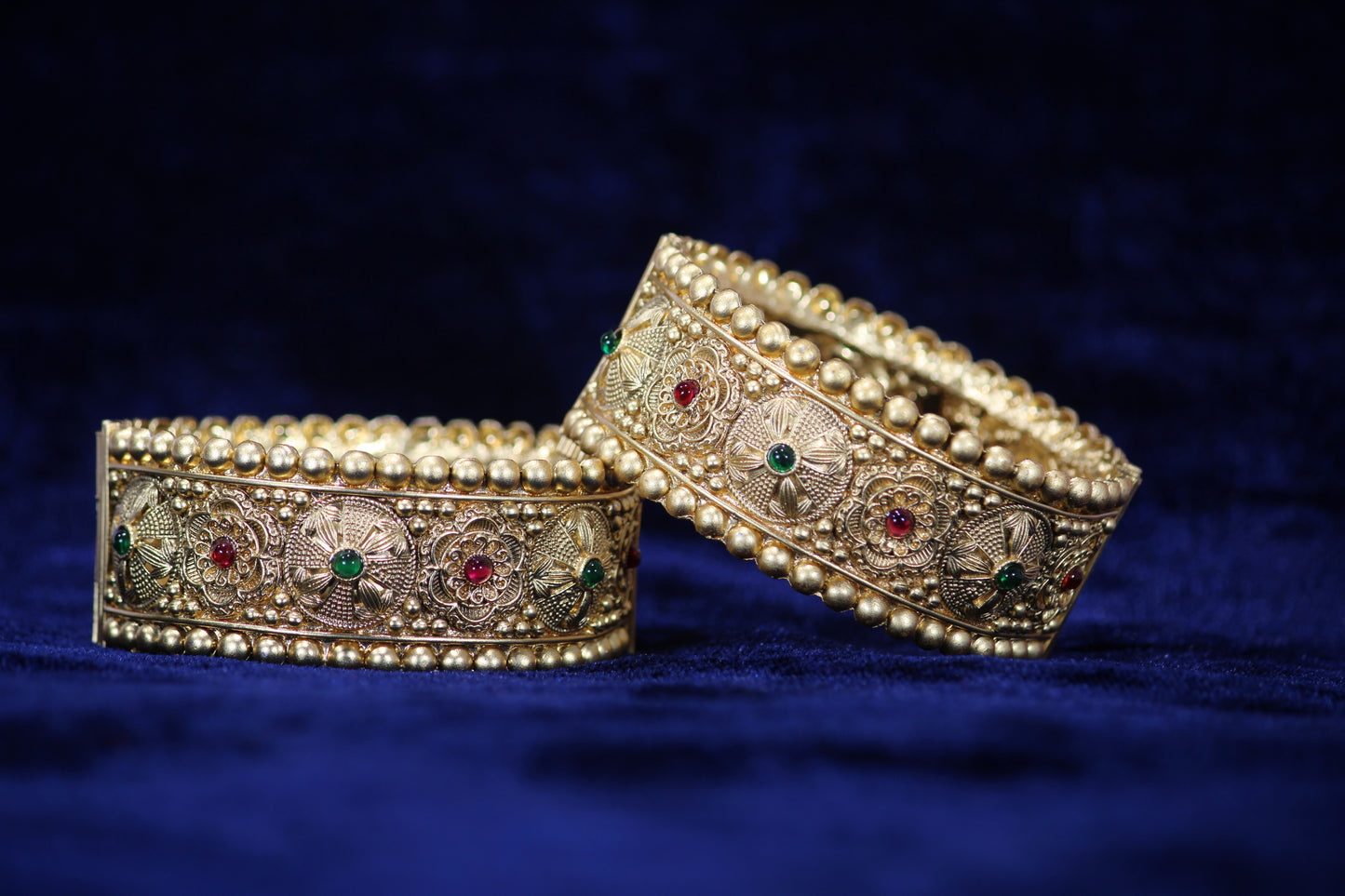 Gold-Plated Patla Bangles with Colorful Gemstones | Floral design and Circular patterns | For festive occasions or weddings