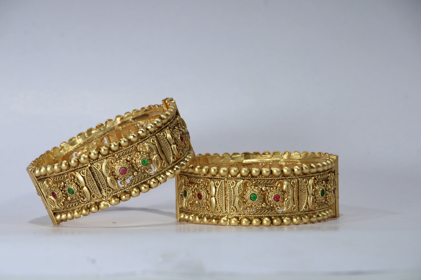 Gold-Plated Patla Bangles with Colorful Gemstones | Traditional design and patterns | For festive occasions or weddings