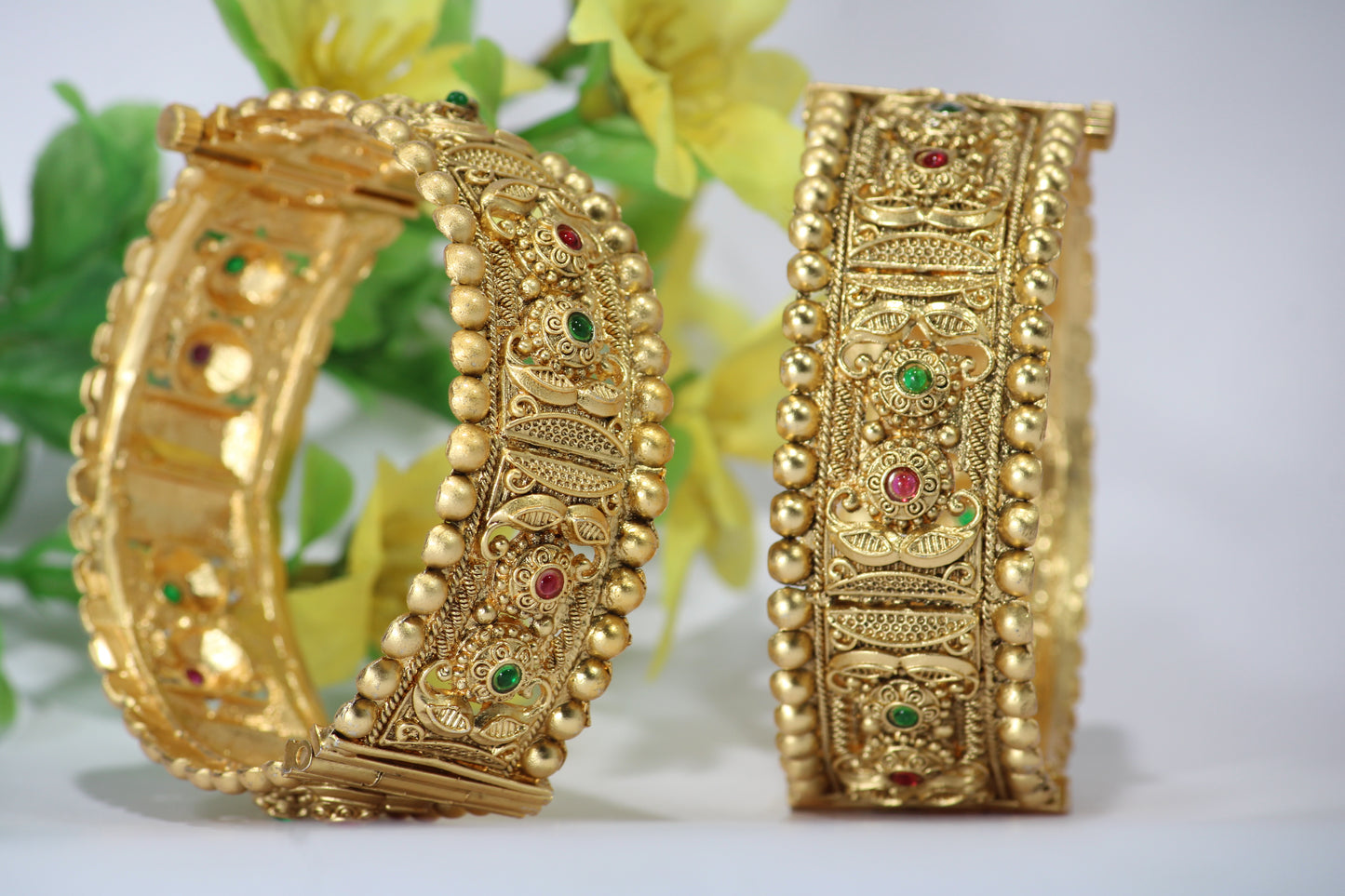 Gold-Plated Patla Bangles with Colorful Gemstones | Traditional design and patterns | For festive occasions or weddings