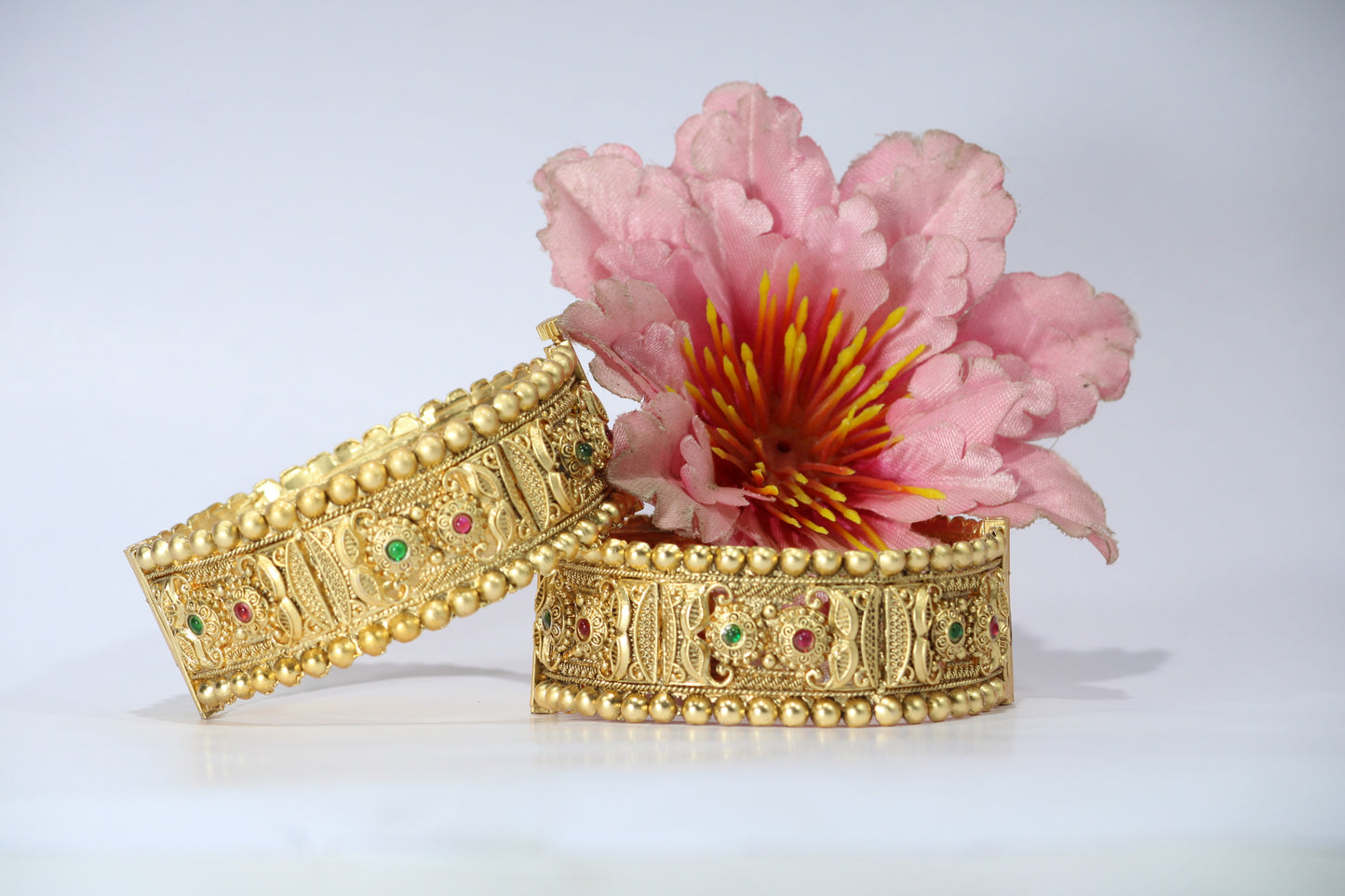 Gold-Plated Patla Bangles with Colorful Gemstones | Traditional design and patterns | For festive occasions or weddings