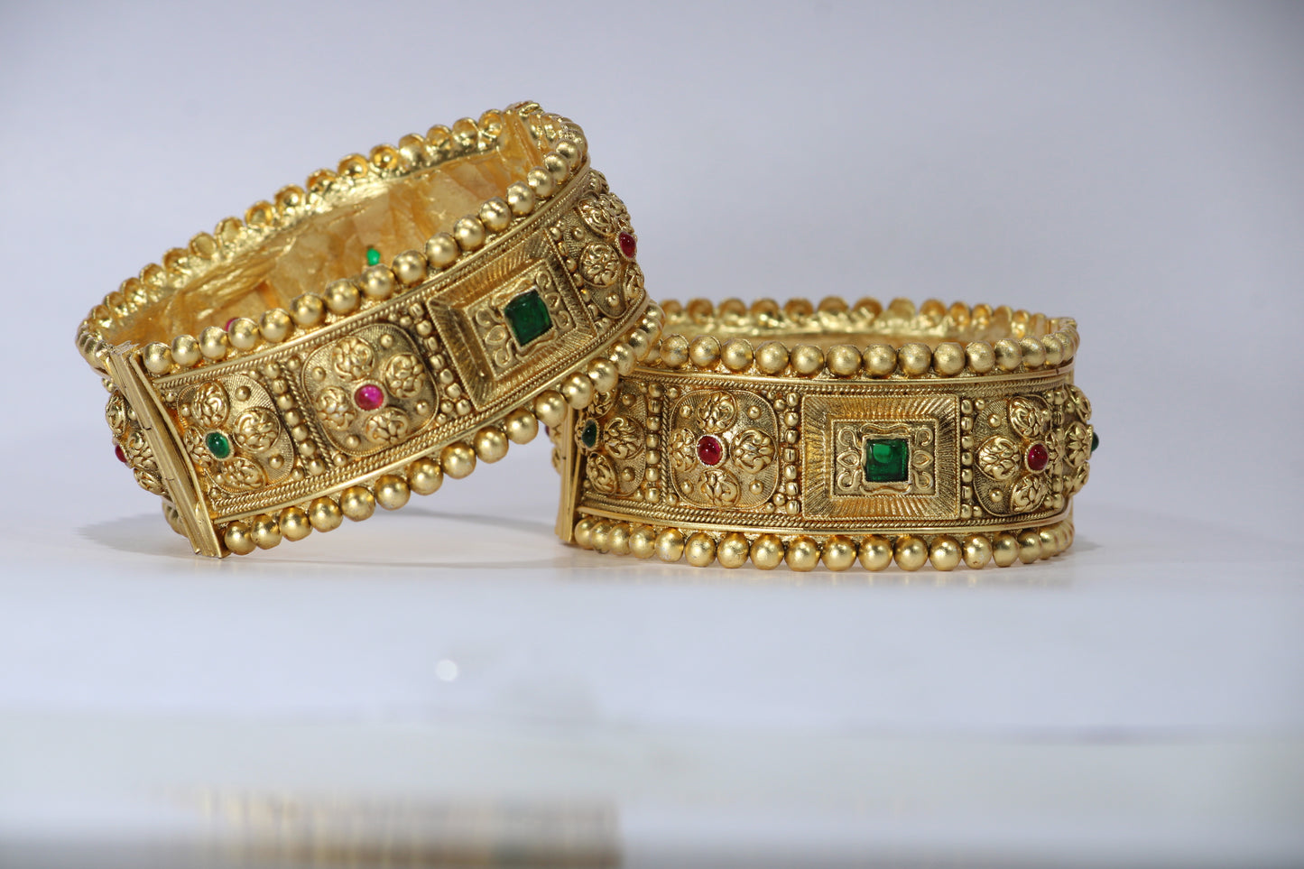 Gold-Plated Patla Bangles with Colorful Gemstones | Square design and Circular patterns | For festive occasions or weddings