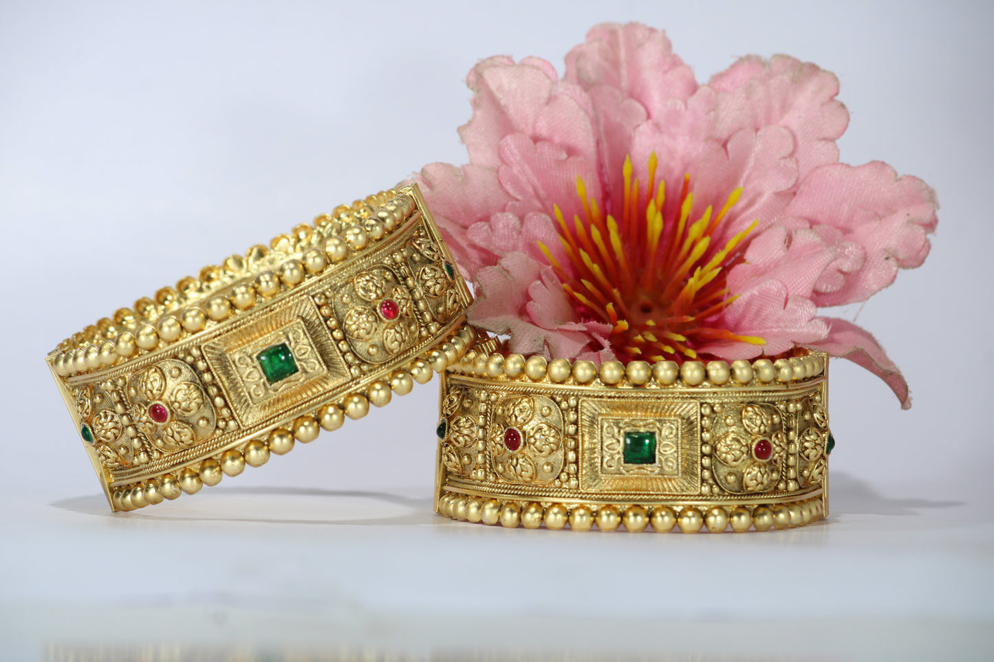 Gold-Plated Patla Bangles with Colorful Gemstones | Square design and Circular patterns | For festive occasions or weddings