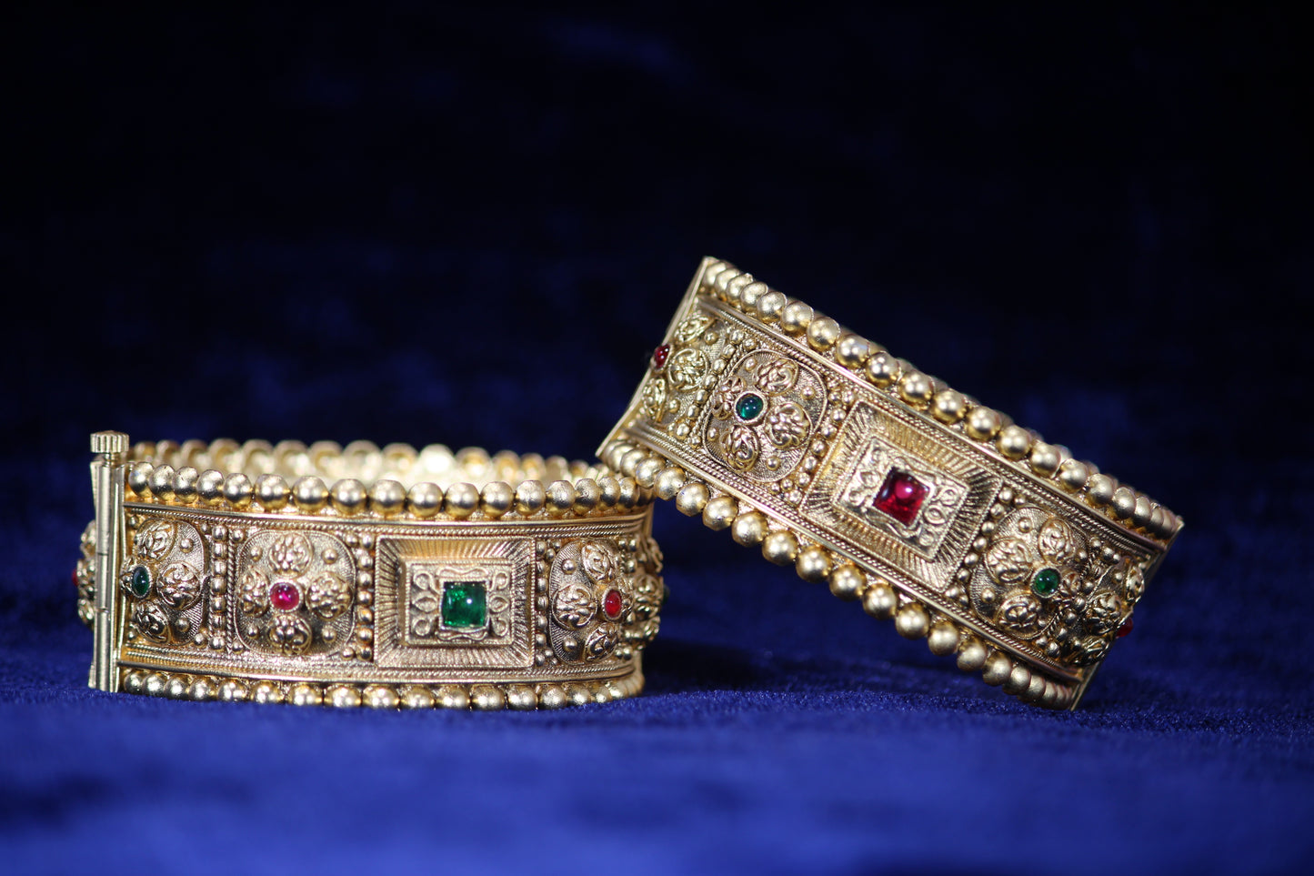 Gold-Plated Patla Bangles with Colorful Gemstones | Square design and Circular patterns | For festive occasions or weddings