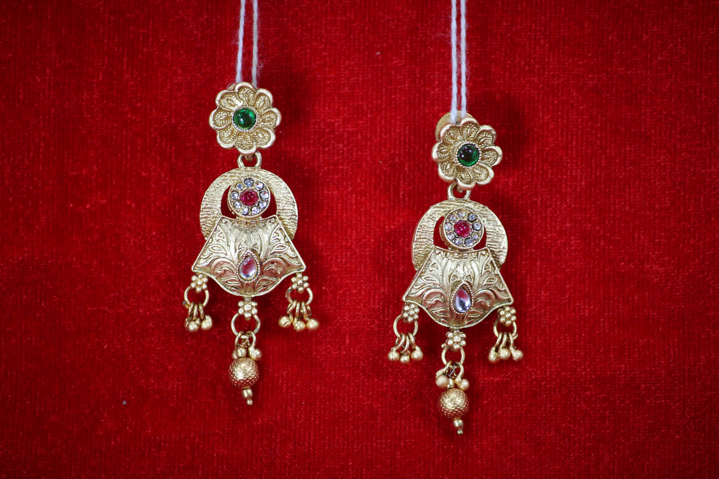 Gold Plated Necklace and Maangtikka Set with Green and Red Stone Embellishments - Traditional Jewelry for Women