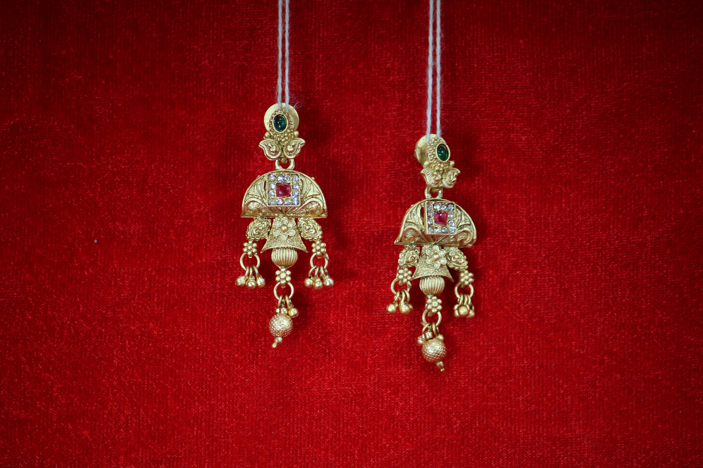 Gold Plated Necklace and Maangtikka Set with Green and Red Stone Embellishments - Traditional Jewelry for Women