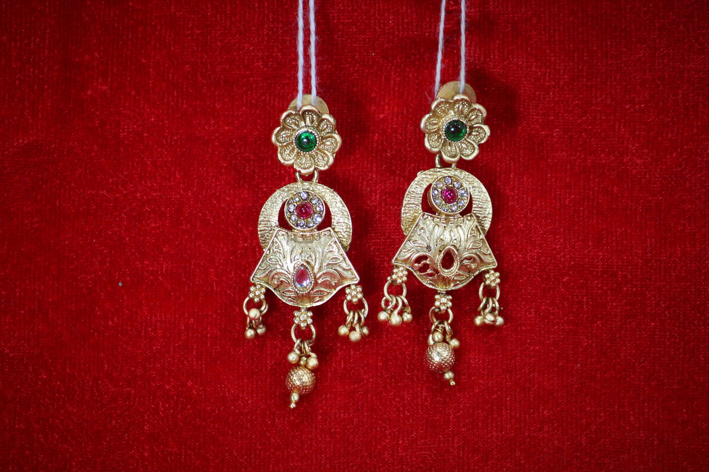 Gold Plated Necklace and Maangtikka Set with Pink, Green and Red Stone Embellishments - Traditional Jewelry for Women