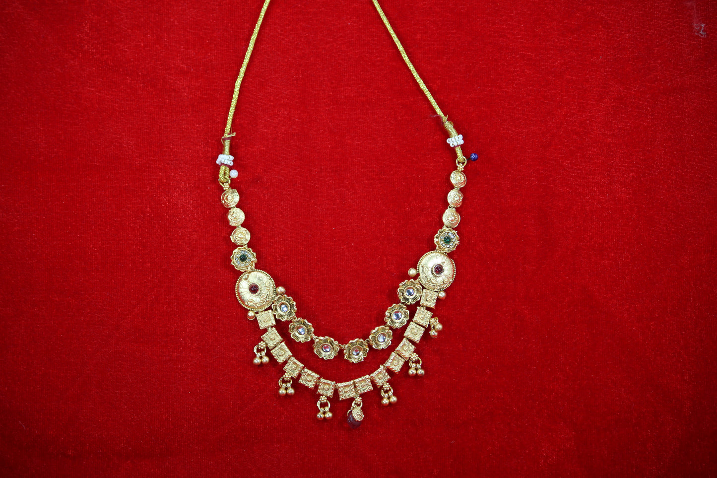 Traditional Indian Necklace with Intricate Floral Motifs and Hanging Bells- Traditional Jewelry for Women