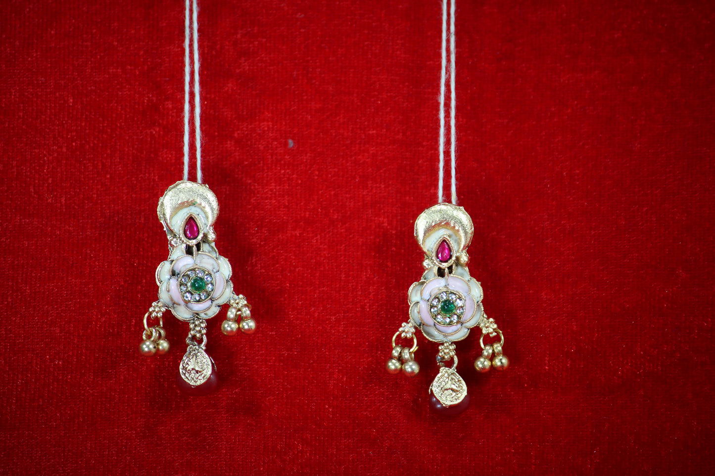 Bridal Jewelery Set with Green and Red Stones and Ornate Pendant- Traditional Jewelery Set For Women And Girls