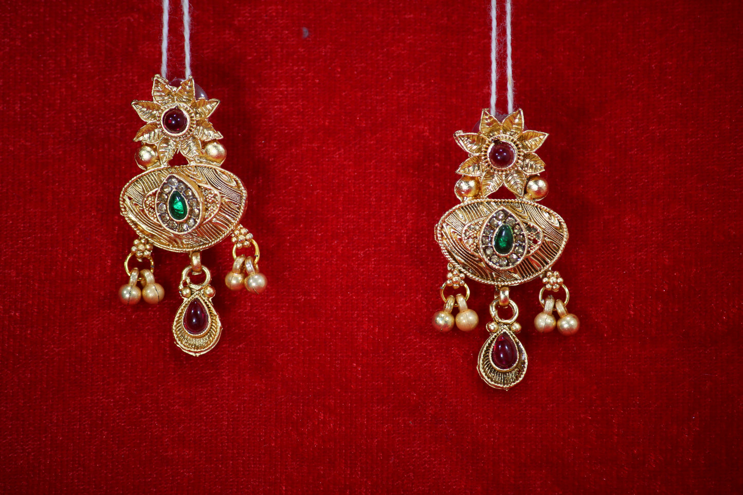 Bridal Jewelery Set with Green and Red Stones and Ornate Pendant- Traditional Jewelery Set For Women And Girls