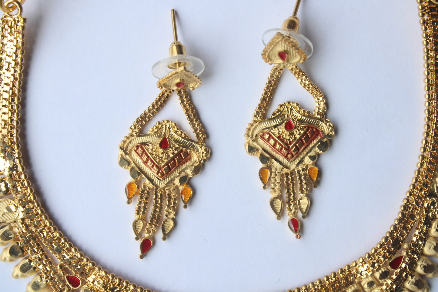 Elegant Traditional Gold-Toned Necklace with Intricate Red Stone Accents – Perfect for Festive & Bridal Wear